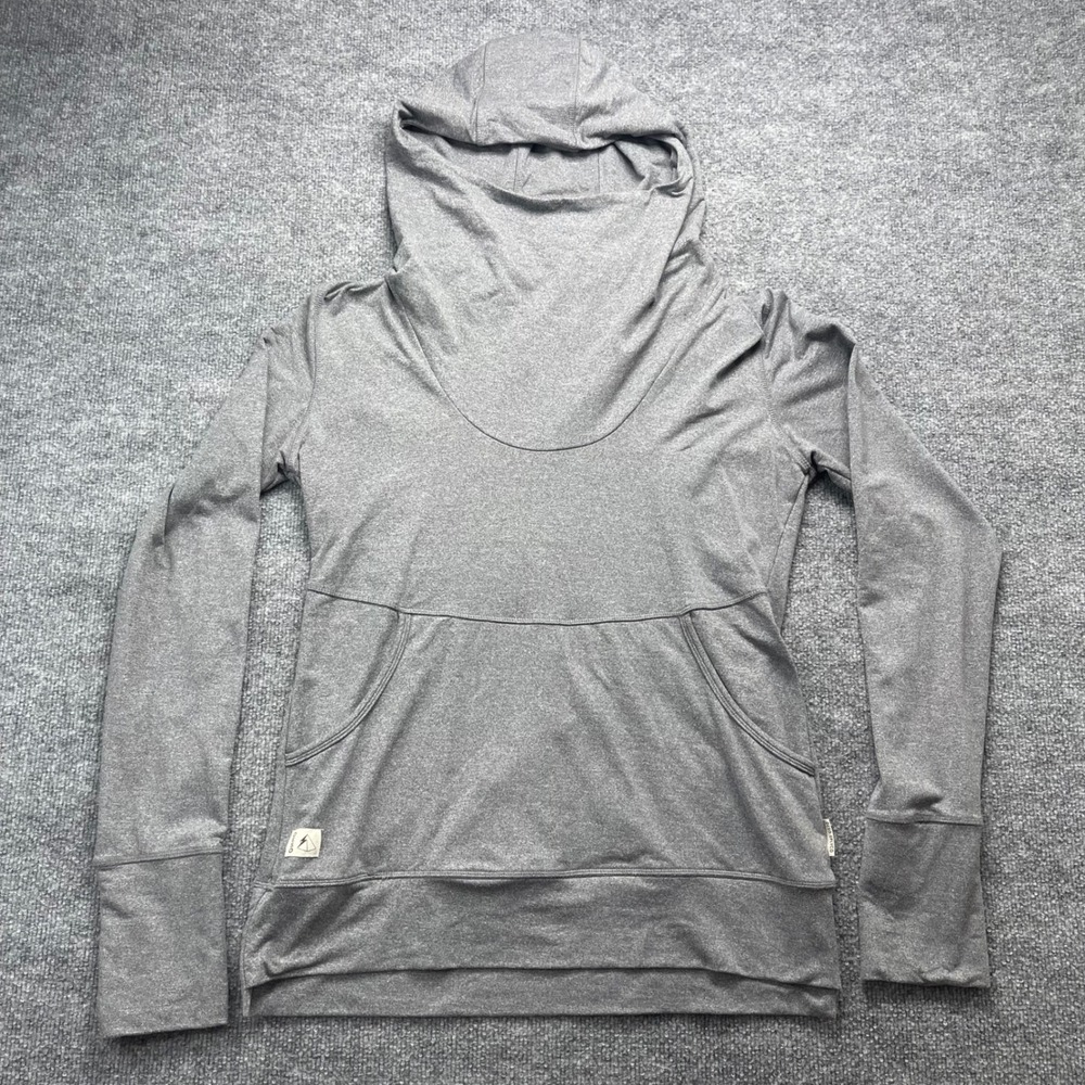 DESO Get Outside Womens Large Gray Cowl Neck Hoodie Pullover Thumbholes Hiking